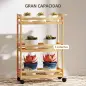 Carrito de Cocina Estrecho de 3 Niveles con Ruedas Asa para Salón Baño Espacios Pequeños 55x20x75 cm Natural