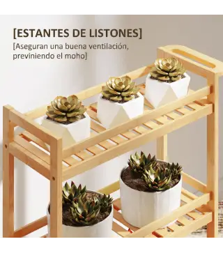 Carrito de Cocina Estrecho de 3 Niveles con Ruedas Asa para Salón Baño Espacios Pequeños 55x20x75 cm Natural