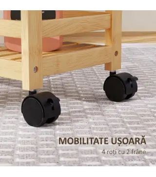 Carrito de Cocina Estrecho de 3 Niveles con Ruedas Asa para Salón Baño Espacios Pequeños 55x20x75 cm Natural