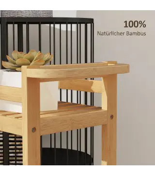 Carrito de Cocina Estrecho de 3 Niveles con Ruedas Asa para Salón Baño Espacios Pequeños 55x20x75 cm Natural