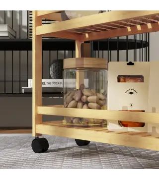 Carrito de Cocina Estrecho de 3 Niveles con Ruedas Asa para Salón Baño Espacios Pequeños 55x20x75 cm Natural