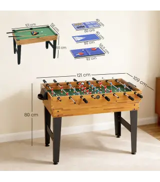 Mesa Multijuegos 13 en 1 con Futbolines para Niños Billar Ping-pong Hockey Ajedrez Damas Backgammon y Accesorios