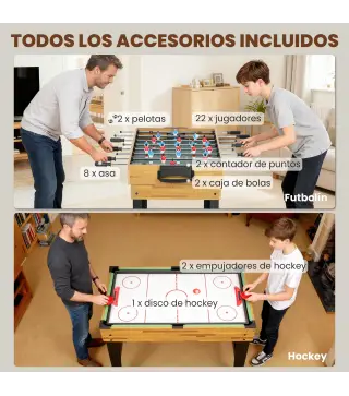 Mesa Multijuegos 13 en 1 con Futbolines para Niños Billar Ping-pong Hockey Ajedrez Damas Backgammon y Accesorios