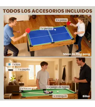 Mesa Multijuegos 13 en 1 con Futbolines para Niños Billar Ping-pong Hockey Ajedrez Damas Backgammon y Accesorios