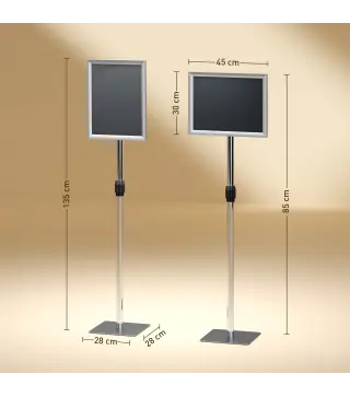 Soporte para Carteles A3 Altura Ajustable Giratorio 360° Marco de Aluminio y Acero Inoxidable Plata