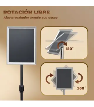 Soporte para Carteles A3 Altura Ajustable Giratorio 360° Marco de Aluminio y Acero Inoxidable Plata
