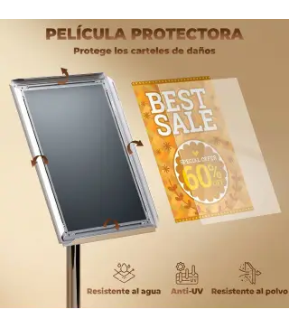 Soporte para Carteles A3 Altura Ajustable Giratorio 360° Marco de Aluminio y Acero Inoxidable Plata