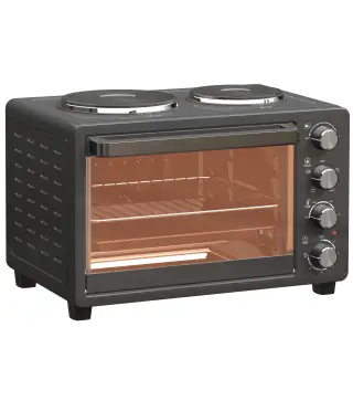 Horno Eléctrico de Sobremesa 28L 2600W con Placas Calentadoras Temperatura Ajustable Temporizador Bandeja Negro