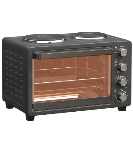 Horno Eléctrico de Sobremesa 28L 2600W con Placas Calentadoras Temperatura Ajustable Temporizador Bandeja Negro