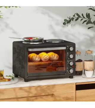 Horno Eléctrico de Sobremesa 28L 2600W con Placas Calentadoras Temperatura Ajustable Temporizador Bandeja Negro