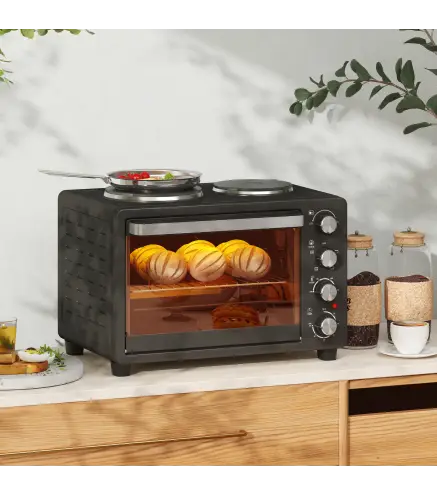 Horno Eléctrico de Sobremesa 28L 2600W con Placas Calentadoras Temperatura Ajustable Temporizador Bandeja Negro