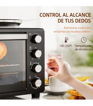 Horno Eléctrico de Sobremesa 28L 2600W con Placas Calentadoras Temperatura Ajustable Temporizador Bandeja Negro