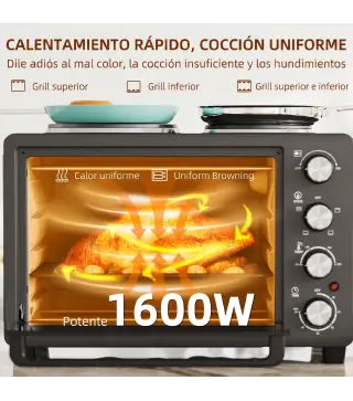 Horno Eléctrico de Sobremesa 28L 2600W con Placas Calentadoras Temperatura Ajustable Temporizador Bandeja Negro