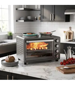 Horno Eléctrico de Sobremesa 28L 2600W con Placas Calentadoras Temperatura Ajustable Temporizador Bandeja Negro