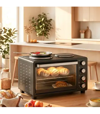 Horno Eléctrico de Sobremesa 28L 2600W con Placas Calentadoras Temperatura Ajustable Temporizador Bandeja Negro