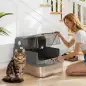 Arenero para Gatos de Acero Inoxidable XXL con Tapa Abatible Laterales Altos Entrada Superior Pala Negro Arenero para Gatos de Acero Inoxidable XXL con Tapa Abatible Laterales Altos Entrada Superior Pala Negro