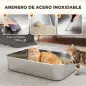 Arenero para Gatos de Acero Inoxidable XXL con Tapa Abatible Laterales Altos Entrada Superior Pala Negro Arenero para Gatos de Acero Inoxidable XXL con Tapa Abatible Laterales Altos Entrada Superior Pala Negro