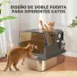 Arenero para Gatos de Acero Inoxidable XXL con Tapa Abatible Laterales Altos Entrada Superior Pala Negro Arenero para Gatos de Acero Inoxidable XXL con Tapa Abatible Laterales Altos Entrada Superior Pala Negro
