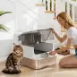 Arenero para Gatos de Acero Inoxidable XXL con Tapa Abatible Laterales Altos Entrada Superior Pala Blanco Arenero para Gatos de Acero Inoxidable XXL con Tapa Abatible Laterales Altos Entrada Superior Pala Blanco