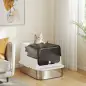 Arenero para Gatos de Acero Inoxidable XXL con Tapa Abatible Laterales Altos Entrada Superior Pala Blanco Arenero para Gatos de Acero Inoxidable XXL con Tapa Abatible Laterales Altos Entrada Superior Pala Blanco
