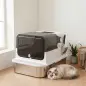 Arenero para Gatos de Acero Inoxidable XXL con Tapa Abatible Laterales Altos Entrada Superior Pala Blanco Arenero para Gatos de Acero Inoxidable XXL con Tapa Abatible Laterales Altos Entrada Superior Pala Blanco