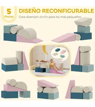 Juego de 5 Bloques de Espuma para Niños Bloques de Psicomotricidad Infantil con Base Antideslizante Funda Extraíble