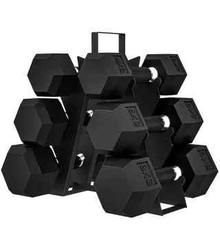 Juego de Mancuernas 2x4kg 2x6kg 2x8kg con Soporte Recubrimiento de Goma y Mango Antideslizante para Casa Gimnasio