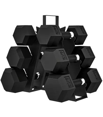 Juego de Mancuernas 2x4kg 2x6kg 2x8kg con Soporte Recubrimiento de Goma y Mango Antideslizante para Casa Gimnasio