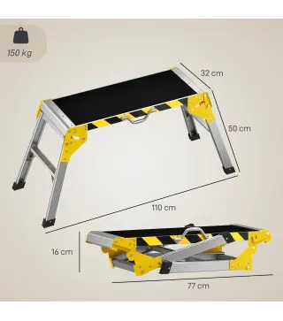 Banco de Trabajo Antideslizante Soporte de Herramientas Plegable de Aluminio con Asa 150 kg 110x32x50 cm Negro