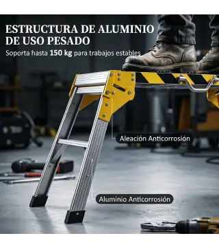Banco de Trabajo Antideslizante Soporte de Herramientas Plegable de Aluminio con Asa 150 kg 110x32x50 cm Negro