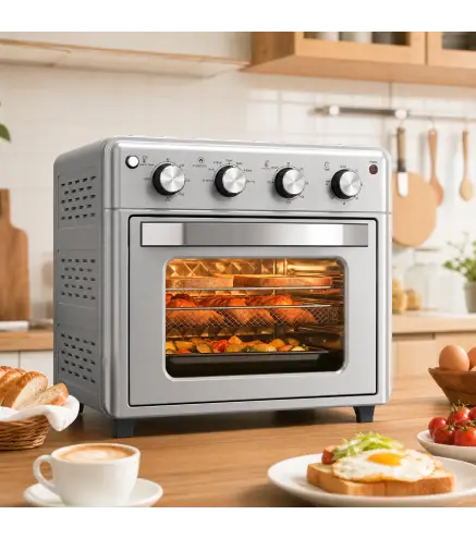 Horno Eléctrico de Sobremesa de 30L 1600W Freidora de Aire con 7 Modos de Calor y Temporizador 43x39x39 cm Plata