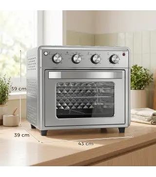 Horno Eléctrico de Sobremesa de 30L 1600W Freidora de Aire con 7 Modos de Calor y Temporizador 43x39x39 cm Plata
