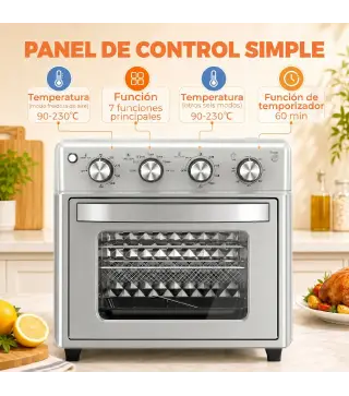 Horno Eléctrico de Sobremesa de 30L 1600W Freidora de Aire con 7 Modos de Calor y Temporizador 43x39x39 cm Plata