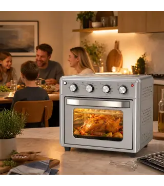 Horno Eléctrico de Sobremesa de 30L 1600W Freidora de Aire con 7 Modos de Calor y Temporizador 43x39x39 cm Plata