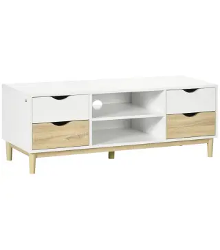 Mueble TV de Salón Mesa para Televisores de hasta 55" con Estantes y 4 Cajones 120x40x44,5 cm Blanco y Roble