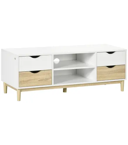 Mueble TV de Salón Mesa para Televisores de hasta 55" con Estantes y 4 Cajones 120x40x44,5 cm Blanco y Roble