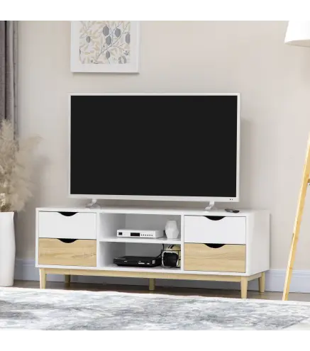 Mueble TV de Salón Mesa para Televisores de hasta 55" con Estantes y 4 Cajones 120x40x44,5 cm Blanco y Roble