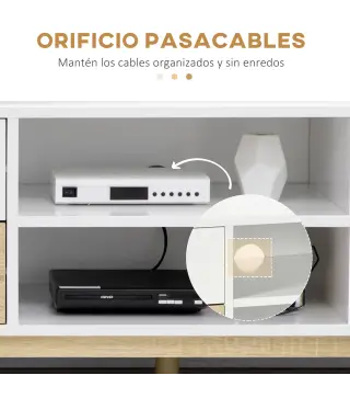 Mueble TV de Salón Mesa para Televisores de hasta 55" con Estantes y 4 Cajones 120x40x44,5 cm Blanco y Roble