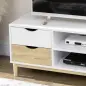 Mueble TV de Salón Mesa para Televisores de hasta 55" con Estantes y 4 Cajones 120x40x44,5 cm Blanco y Roble Mueble TV de Salón Mesa para Televisores de hasta 55" con Estantes y 4 Cajones 120x40x44,5 cm Blanco y Roble