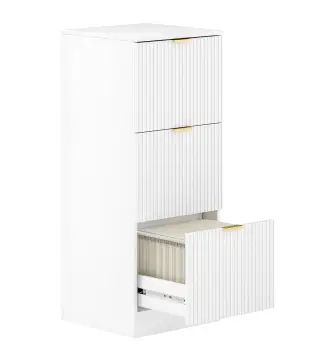 Cajonera de Escritorio con 3 Cajones Frentes Acanalados Mueble Archivador para Tamaño A4 o Carta 40x40x101 cm Blanco