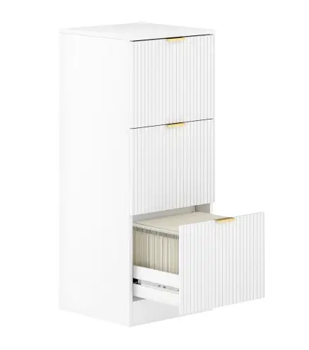 Cajonera de Escritorio con 3 Cajones Frentes Acanalados Mueble Archivador para Tamaño A4 o Carta 40x40x101 cm Blanco