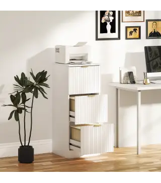 Cajonera de Escritorio con 3 Cajones Frentes Acanalados Mueble Archivador para Tamaño A4 o Carta 40x40x101 cm Blanco