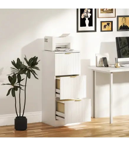 Cajonera de Escritorio con 3 Cajones Frentes Acanalados Mueble Archivador para Tamaño A4 o Carta 40x40x101 cm Blanco