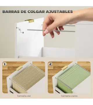 Cajonera de Escritorio con 3 Cajones Frentes Acanalados Mueble Archivador para Tamaño A4 o Carta 40x40x101 cm Blanco