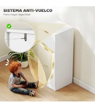Cajonera de Escritorio con 3 Cajones Frentes Acanalados Mueble Archivador para Tamaño A4 o Carta 40x40x101 cm Blanco