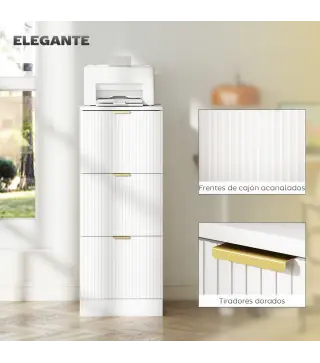 Cajonera de Escritorio con 3 Cajones Frentes Acanalados Mueble Archivador para Tamaño A4 o Carta 40x40x101 cm Blanco