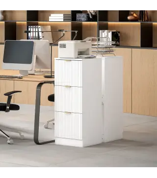 Cajonera de Escritorio con 3 Cajones Frentes Acanalados Mueble Archivador para Tamaño A4 o Carta 40x40x101 cm Blanco
