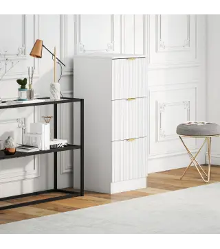 Cajonera de Escritorio con 3 Cajones Frentes Acanalados Mueble Archivador para Tamaño A4 o Carta 40x40x101 cm Blanco