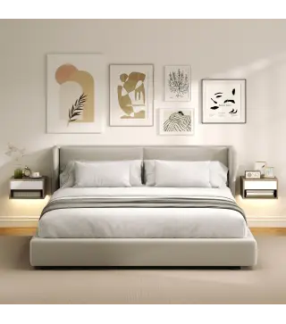 Juego de 2 Mesitas de Noche Flotantes con Luces LED RGB Control de APP Cajón Estante Abierto Natural y Blanco