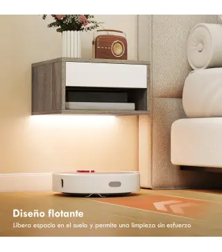 Juego de 2 Mesitas de Noche Flotantes con Luces LED RGB Control de APP Cajón Estante Abierto Natural y Blanco